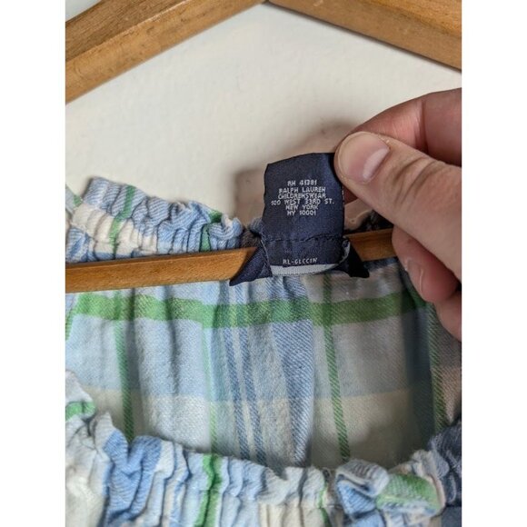 Ralph Lauren Girls Dress Size 12 Ruffle Linen Blend Plaid Summer Easter Party - Picture 9 of 10